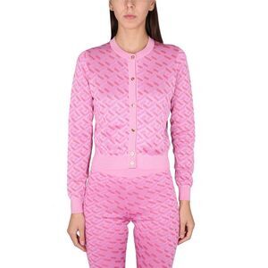 VERSACE Geometric Pattern Knit Cardigan Women PINK Sweaters & Knitwear